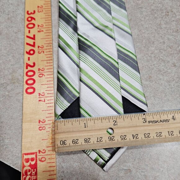 Express NWT Mens Silver Green & Gray Stripe Silk Tie Standard Size Minimalist - Picture 3 of 4